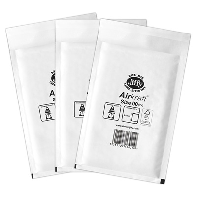 50 x Jiffy Airkraft Size 00 White Bubble Envelopes Bags 115x195mm (JL00W)